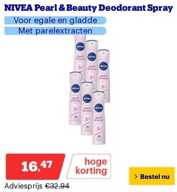 Promoties Nivea pearl + beauty deodorant spray - Nivea - Geldig van 10/06/2024 tot 16/06/2024 bij Bol.com