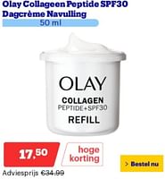 Promoties Olay collageen peptide spf30 dagcréme navulling - Olay - Geldig van 10/06/2024 tot 16/06/2024 bij Bol.com