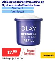 Promoties Olay retinol 24 navulling voor hydraterende nachtcréme - Olay - Geldig van 10/06/2024 tot 16/06/2024 bij Bol.com