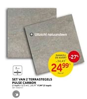Promoties Set van 2 terrastegels pulse carbon - Huismerk - Brico - Geldig van 12/06/2024 tot 24/06/2024 bij Brico