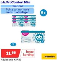 Promoties O.b. procomfort mini tampons - OB - Geldig van 10/06/2024 tot 16/06/2024 bij Bol.com