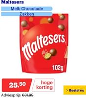 Promoties Maltesers melk chocolade - Maltesers - Geldig van 10/06/2024 tot 16/06/2024 bij Bol.com