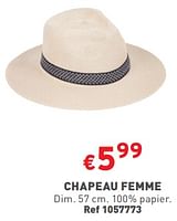 Promotions Chapeau femme - Produit maison - Trafic  - Valide de 12/06/2024 à 17/06/2024 chez Trafic