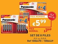 Promotions Set de 8 piles - Panasonic - Valide de 12/06/2024 à 17/06/2024 chez Trafic