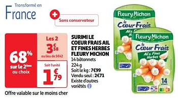 Promoties Surimi le coeur frais ail et fines herbes fleury michon - Fleury Michon - Geldig van 11/06/2024 tot 17/06/2024 bij Auchan
