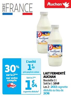 Promoties Lait fermenté auchan - Huismerk - Auchan - Geldig van 11/06/2024 tot 17/06/2024 bij Auchan