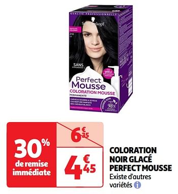 Promoties Coloration noir glacé perfect mousse - Schwarzkopf - Geldig van 11/06/2024 tot 17/06/2024 bij Auchan