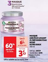 Promoties Masque cheveux lissant à l`infusion d`eau de riz ultra doux - Garnier - Geldig van 11/06/2024 tot 17/06/2024 bij Auchan