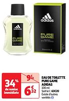 Promoties Eau de toilette pure game adidas - Adidas - Geldig van 11/06/2024 tot 17/06/2024 bij Auchan
