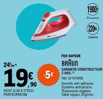 Promotions Braun fer vapeur si1019rd - Braun - Valide de 11/06/2024 à 22/06/2024 chez E.Leclerc