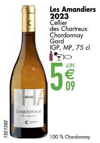 Promotions Les amandiers 2023 cellier des chartreux chardonnay gard igp, mp - Vins blancs - Valide de 11/06/2024 à 07/08/2024 chez Cora