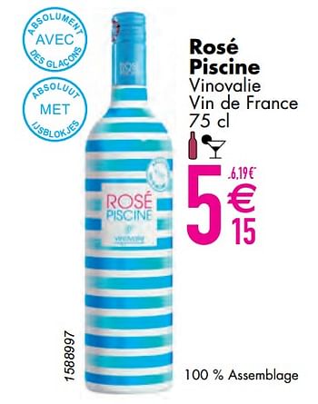 Promotions Rosé piscine vinovalie vin de france - Vins rosé - Valide de 11/06/2024 à 07/08/2024 chez Cora
