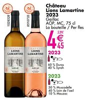 Promotions Château lions lamartine 2023 gaillac aop, mc - Vins blancs - Valide de 11/06/2024 à 07/08/2024 chez Cora