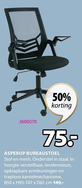Promoties Asperup bureaustoel - Huismerk - Jysk - Geldig van 03/06/2024 tot 23/06/2024 bij Jysk