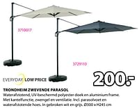 Promoties Trondheim zwevende parasol - Huismerk - Jysk - Geldig van 03/06/2024 tot 23/06/2024 bij Jysk