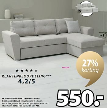 Promoties Vejlby bedbank met chaise longue - Huismerk - Jysk - Geldig van 03/06/2024 tot 23/06/2024 bij Jysk