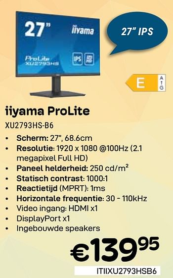 Promoties Iiyama prolite xu2793hs-b6 - Iiyama - Geldig van 01/06/2024 tot 30/06/2024 bij Compudeals