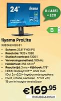 Promoties Iiyama prolite xub2463hsu-b1 - Iiyama - Geldig van 01/06/2024 tot 30/06/2024 bij Compudeals