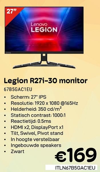 Promoties Lenovo legion r27i-30 monitor 67b5gac1eu - Lenovo - Geldig van 01/06/2024 tot 30/06/2024 bij Compudeals