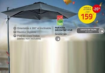 Promotions Parasol décentré vive - Central Park - Valide de 12/06/2024 à 24/06/2024 chez Brico
