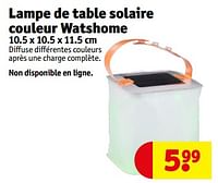 Promotions Lampe de table solaire couleur watshome - Watshome - Valide de 11/06/2024 à 23/06/2024 chez Kruidvat