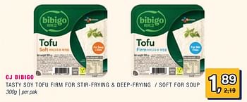 Promoties Cj bibigo tasty soy tofu firm for stir-frying + deep-frying - soft for soup - Bibigo - Geldig van 05/06/2024 tot 25/06/2024 bij Amazing Oriental
