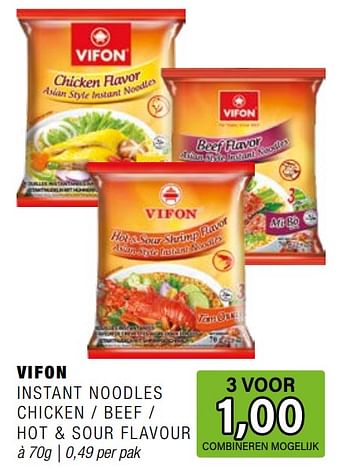 Promoties Vifon instant noodles chicken - beef - hot + sour flavour - Vifon - Geldig van 05/06/2024 tot 25/06/2024 bij Amazing Oriental