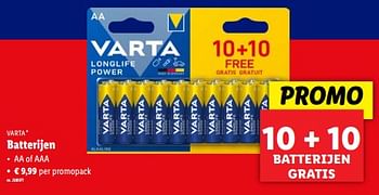 Promoties Batterijen - Varta - Geldig van 19/06/2024 tot 25/06/2024 bij Lidl