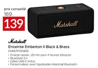 Promotions Marshall enceinte emberton ii black + brass embertoniibb - MARSHALL - Valide de 31/05/2024 à 30/06/2024 chez Selexion