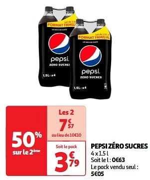Promotions Pepsi zéro sucres - Pepsi - Valide de 11/06/2024 à 17/06/2024 chez Auchan Ronq