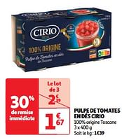 Promotions Pulpe de tomates en dés cirio - CIRIO - Valide de 11/06/2024 à 17/06/2024 chez Auchan Ronq