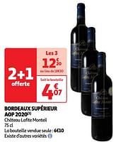 Promotions Bordeaux supérieur aop 2020 château lafite monteil - Vins rouges - Valide de 11/06/2024 à 17/06/2024 chez Auchan Ronq