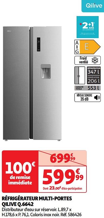 Promotions Réfrigérateur multi-portes qilive q.6642 - Qilive - Valide de 11/06/2024 à 17/06/2024 chez Auchan Ronq