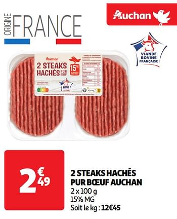 Promotions 2 steaks hachés pur boeuf auchan - Produit Maison - Auchan Ronq - Valide de 11/06/2024 à 16/06/2024 chez Auchan Ronq
