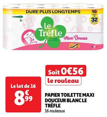 Promotions Papier toilette maxi douceur blanc le trèfle - Le Trèfle - Valide de 11/06/2024 à 16/06/2024 chez Auchan Ronq