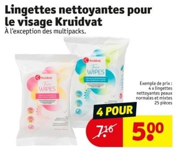 Promotions Lingettes nettoyantes peaux normales et mixtes - Produit maison - Kruidvat - Valide de 11/06/2024 à 23/06/2024 chez Kruidvat