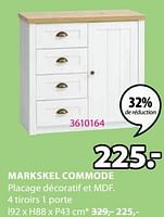 Promotions Markskel commode 4 tiroirs 1 porte - Produit Maison - Jysk - Valide de 03/06/2024 à 23/06/2024 chez Jysk
