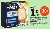 Promotions Biscottes sans sucres ajoutés brioche pasquier - Brioche pasquier - Valide de 11/06/2024 à 22/06/2024 chez E.Leclerc