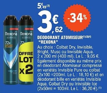 Promotions Deodorant atomiseur rexona - Rexona - Valide de 11/06/2024 à 22/06/2024 chez E.Leclerc