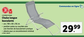 Promotions Chaise longue basculante - Livarno - Valide de 19/06/2024 à 25/06/2024 chez Lidl