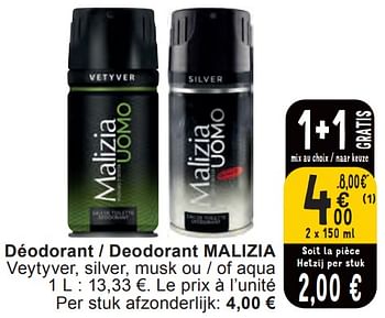 Promotions Déodorant - deodorant malizia - Malizia - Valide de 11/06/2024 à 07/08/2024 chez Cora
