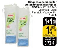 Promotions Disques à démaquiller ontschminkingsschijfjes cora nature bio - Produit maison - Cora - Valide de 11/06/2024 à 07/08/2024 chez Cora