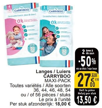 Promotions Langes - luiers carryboo maxi-pack - Carryboo - Valide de 11/06/2024 à 07/08/2024 chez Cora