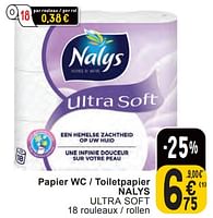 Promotions Papier wc - toiletpapier nalys ultra soft - Nalys - Valide de 11/06/2024 à 07/08/2024 chez Cora