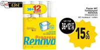 Promotions Papier wc toiletpapier renova progress - Renova - Valide de 11/06/2024 à 07/08/2024 chez Cora