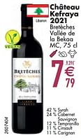 Promoties Château kefraya 2021 bretèches vallée de la bekaa mc - Rode wijnen - Geldig van 11/06/2024 tot 07/08/2024 bij Cora