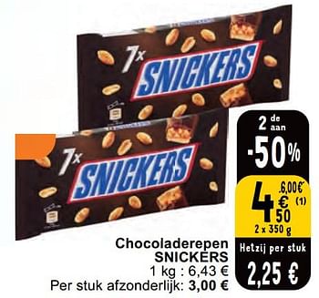 Promoties Chocoladerepen snickers - Snickers - Geldig van 11/06/2024 tot 17/06/2024 bij Cora