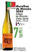 Promoties Muralhas de monção 2022 adega de monção vinho verde doc - Witte wijnen - Geldig van 11/06/2024 tot 07/08/2024 bij Cora