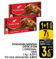 Promoties Chocolade tabletten cote d’or l’original - Cote D'Or - Geldig van 18/06/2024 tot 24/06/2024 bij Cora