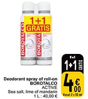 Promoties Deodorant spray of roll-on borotalco active - Borotalco - Geldig van 18/06/2024 tot 24/06/2024 bij Cora